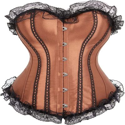 ADELCE Lace Up Corsets Tops for Women Floral Overbust Corset Top Bustier Shapewear Lingeire Plus Size Bodysuit Brown 4XL