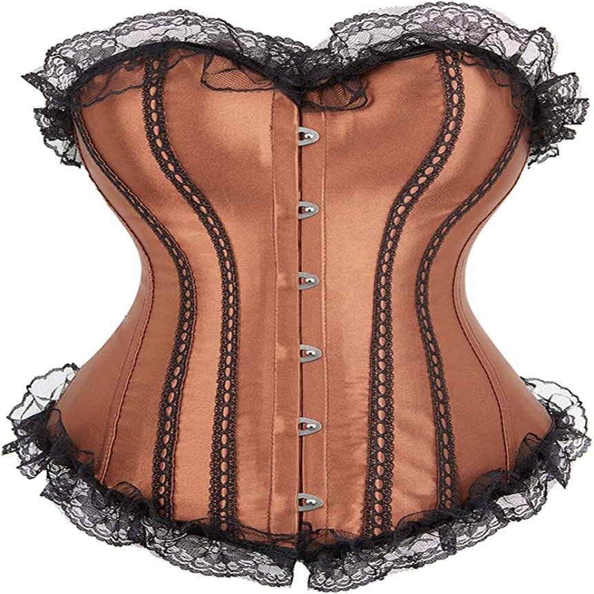 ADELCE Lace Up Corsets Tops for Women Floral Overbust Corset Top Bustier Shapewear Lingeire Plus Size Bodysuit Brown 4XL
