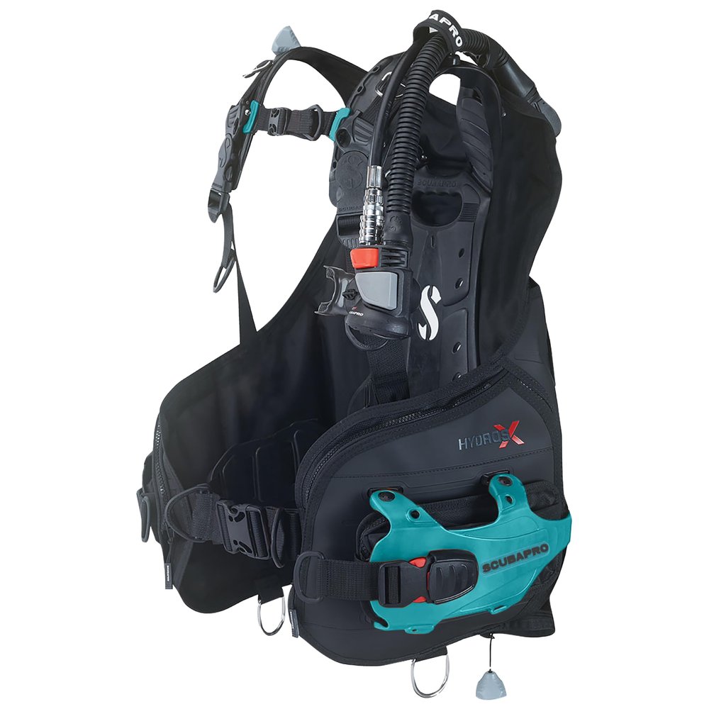 SCUBAPRO Hydros X Men's Scuba Diving BCD, Front-Adjustable with Air2 5th Generation Inflator, Medium, Includes Turquoise Color Kit