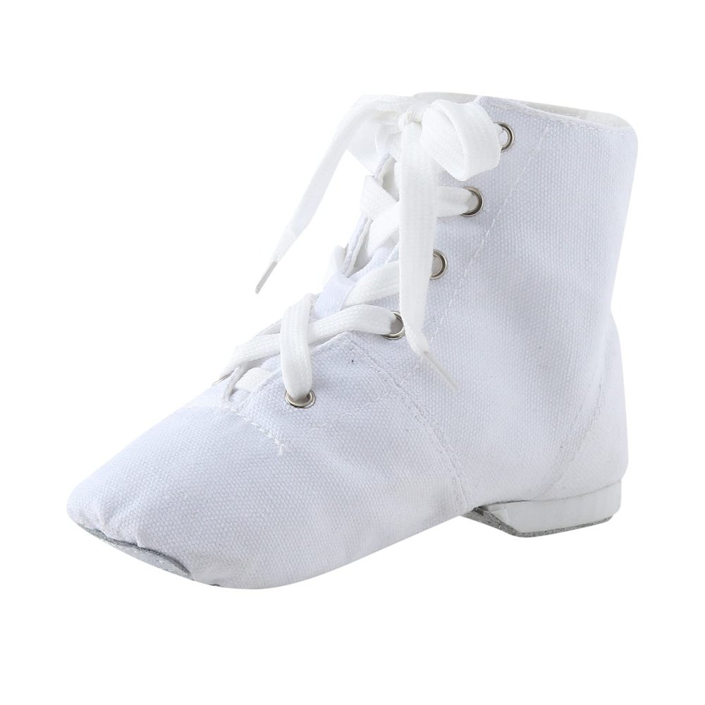 NineFit Basics Girls' Athletic Shoes Canvas Lace-up Dance Shoes Flat Practice Jazz Dancing Boots for Girls Boys (White, 7 Big Kids)