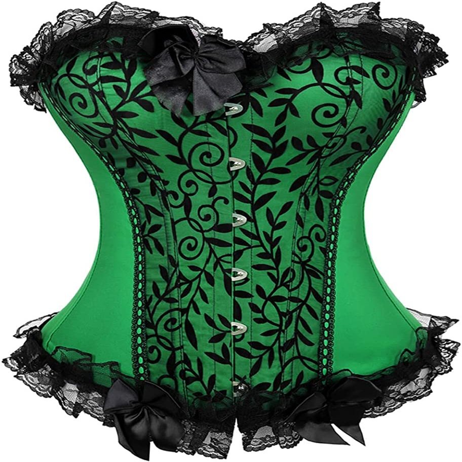 ADELCE Lace Up Corsets Tops for Women Floral Overbust Corset Top Bustier Shapewear Lingeire Plus Size Bodysuit Green 6XL