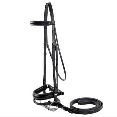 Derby Originals Black Leather Dressage Crank Horse Bridle with Flash and Rubber reins St. Steel Hardware with 1 Year Warranty. for Daily use. (Black, Full Horse (Large))