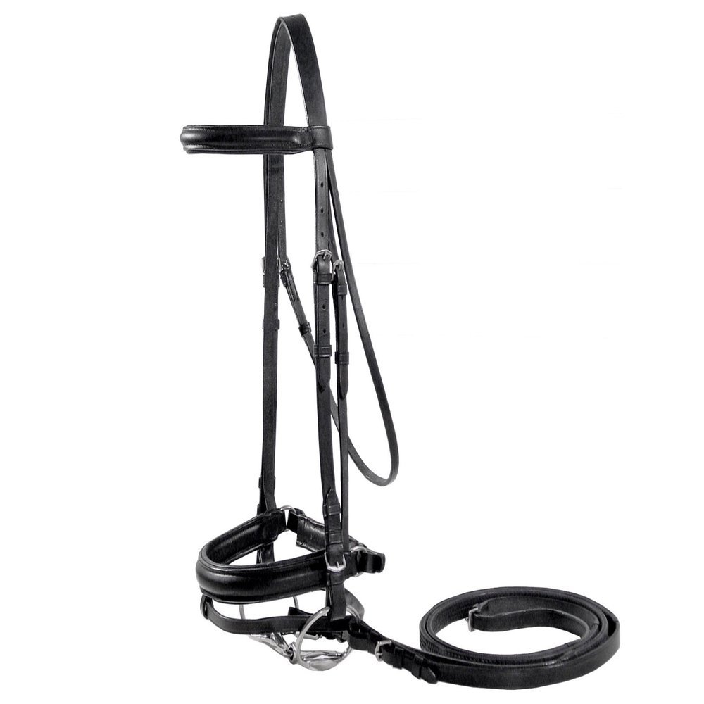 Derby Originals Black Leather Dressage Crank Horse Bridle with Flash and Rubber reins St. Steel Hardware with 1 Year Warranty. for Daily use. (Black, Full Horse (Large))