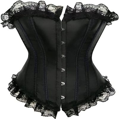 ADELCE Lace Up Corsets Tops for Women Floral Overbust Corset Top Bustier Shapewear Lingeire Plus Size Bodysuit Black L