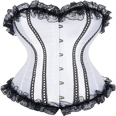 ADELCE Lace Up Corsets Tops for Women Floral Overbust Corset Top Bustier Shapewear Lingeire Plus Size Bodysuit White M