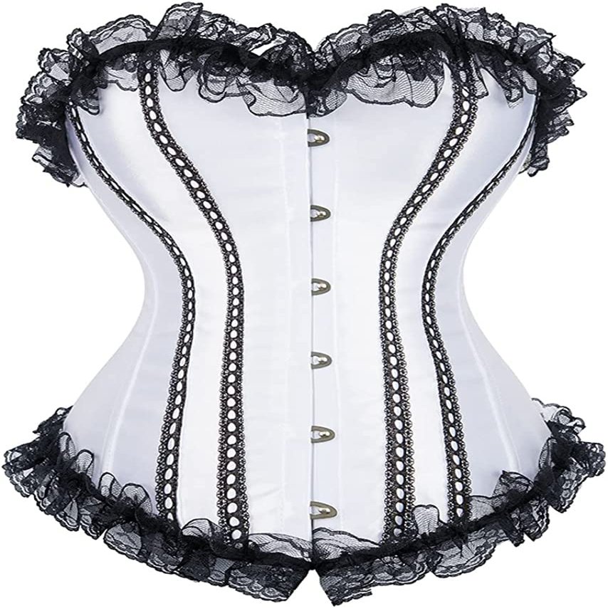 ADELCE Lace Up Corsets Tops for Women Floral Overbust Corset Top Bustier Shapewear Lingeire Plus Size Bodysuit White M