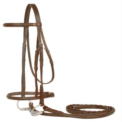 Derby Originals Everyday Raised Leather English Schooling Bridle with Laced Reins, Havana, Full Horse Size