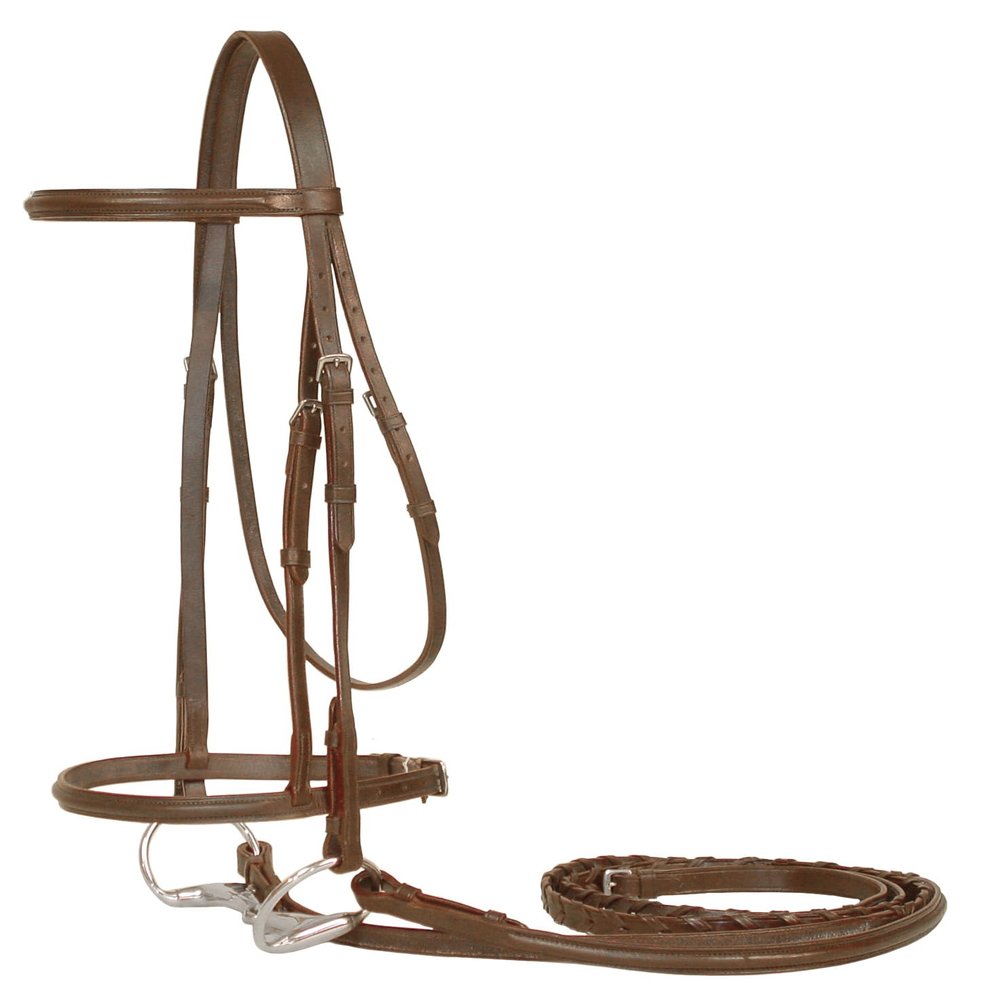 Derby Originals Everyday Raised Leather English Schooling Bridle with Laced Reins, Havana, Full Horse Size