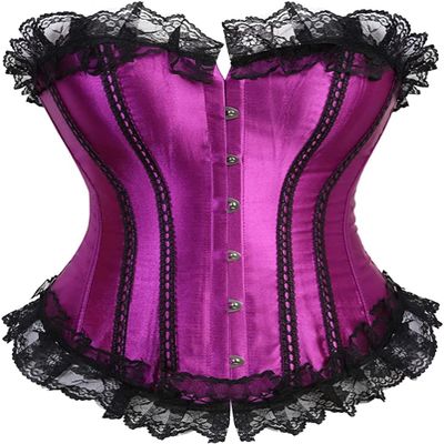 ADELCE Lace Up Corsets Tops for Women Floral Overbust Corset Top Bustier Shapewear Lingeire Plus Size Bodysuit Purple S