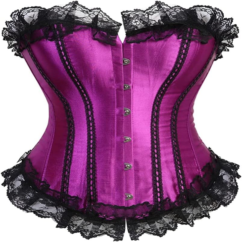 ADELCE Lace Up Corsets Tops for Women Floral Overbust Corset Top Bustier Shapewear Lingeire Plus Size Bodysuit Purple S