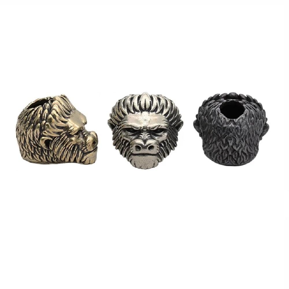 MOLOGO Gorilla Head Sculpture Brass Knife Bead Woven Paracord Lanyard Pendant Outdoor Tool Hanging Keychain, Small