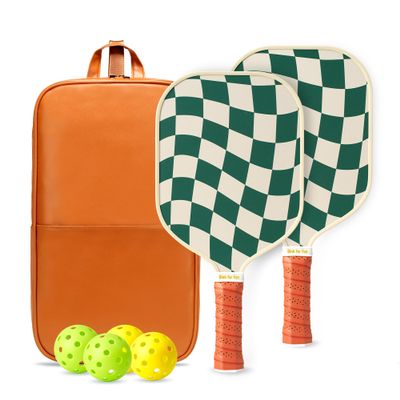 Dinkly Pickleball Paddles Set of 2 - USAPA Approved Graphite/Fiberglass Pickleball Racket, 2 Paddles, 4 Balls and 1 PU Leather Carry Bag, Pickle Ball Set for Men Women, Wave Check