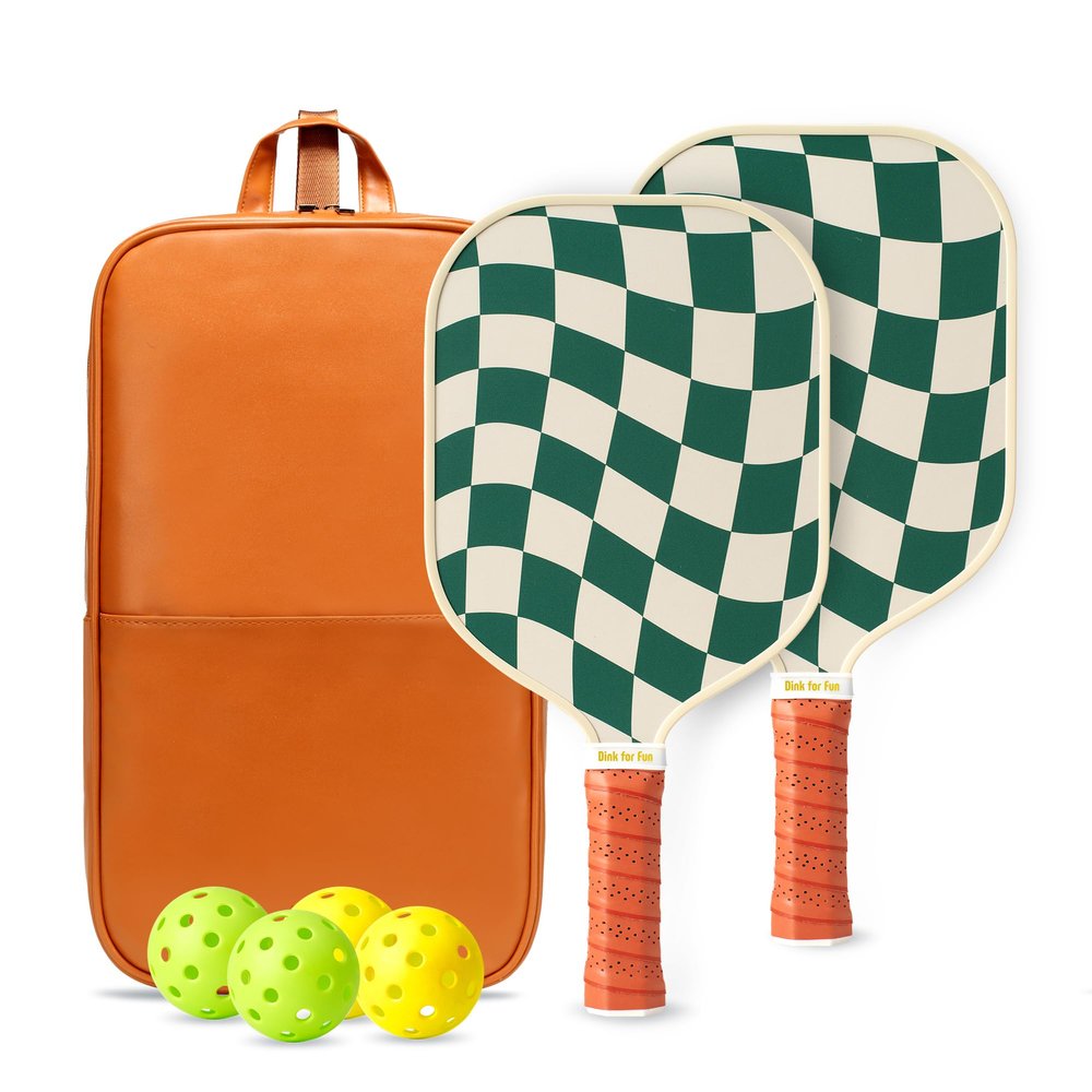 Dinkly Pickleball Paddles Set of 2 - USAPA Approved Graphite/Fiberglass Pickleball Racket, 2 Paddles, 4 Balls and 1 PU Leather Carry Bag, Pickle Ball Set for Men Women, Wave Check