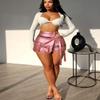 NUISUSK Skirt Shorts for Women Cute Metallic Faux Leather Asymmetrical Solid Cargo Hot Shorts Rose Gold XL view 3