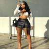 NUISUSK Women's Metallic Faux Leather Skorts 2025 Casual High Waist Cargo Rave Shorts with Pockets Black S view 2