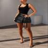 NUISUSK Women's Metallic Faux Leather Skorts 2025 Casual High Waist Cargo Rave Shorts with Pockets Black S view 4