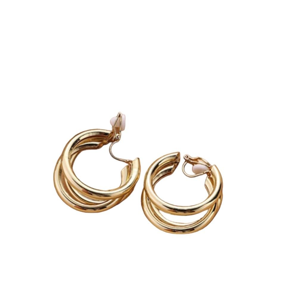 Fashion Geometric Round Hoop Clip On Earrings For Women Non Pierced Round Ear Clips Jewelry. (Style 1)