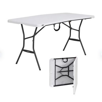 6-Foot Fold-in-Half Plastic Table offers convenience and durability for all your light commercial needs. Perfect for any event - White Granite (4 PACK)