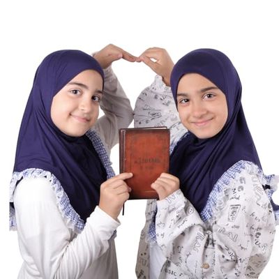 MuLanLegend Princess Nur Lace Cotton Hijab Handmade | Girls Kids Instant Slip-on Scarf (Navy Blue)