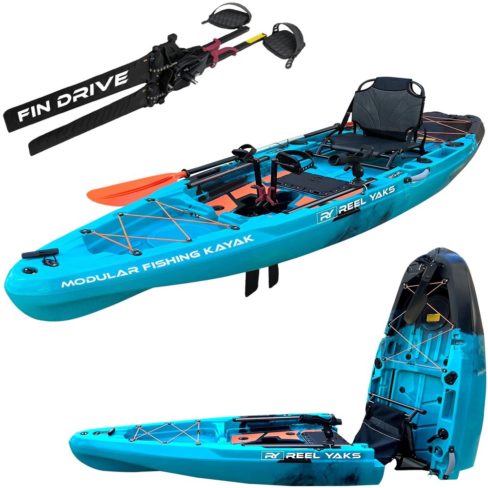 Reel Yaks Rapido Modular Fishing Kayak - Fin Drive, 10.8ft, 400 lbs Capacity, Gray - Pedal Fishing Kayaks for Adults & Youth, Sit on Top, Compact Storage, Lightweight, Durable, Easy Transport