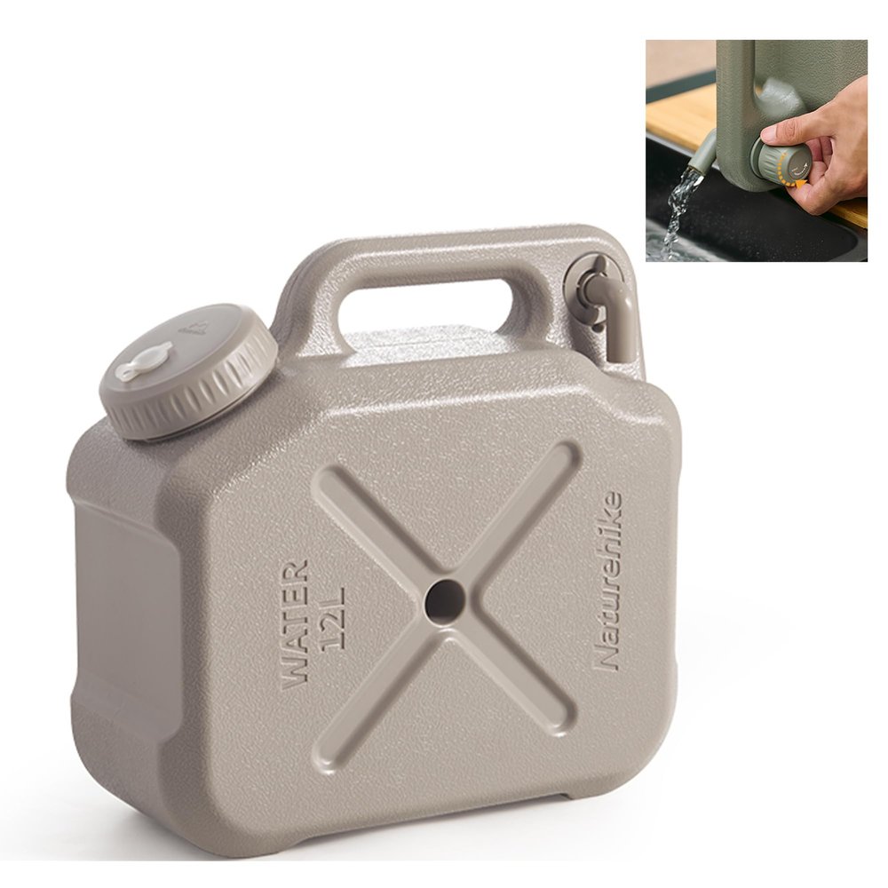 Naturehike Camping Water Container, 3.17/5.28 Gallon Portable Water Container with Spigot, Water Tank, Portable Emergency Water Storage Camp Water Jug for Camping, Hiking, Khaki (Khaki-3.17 Gallon)