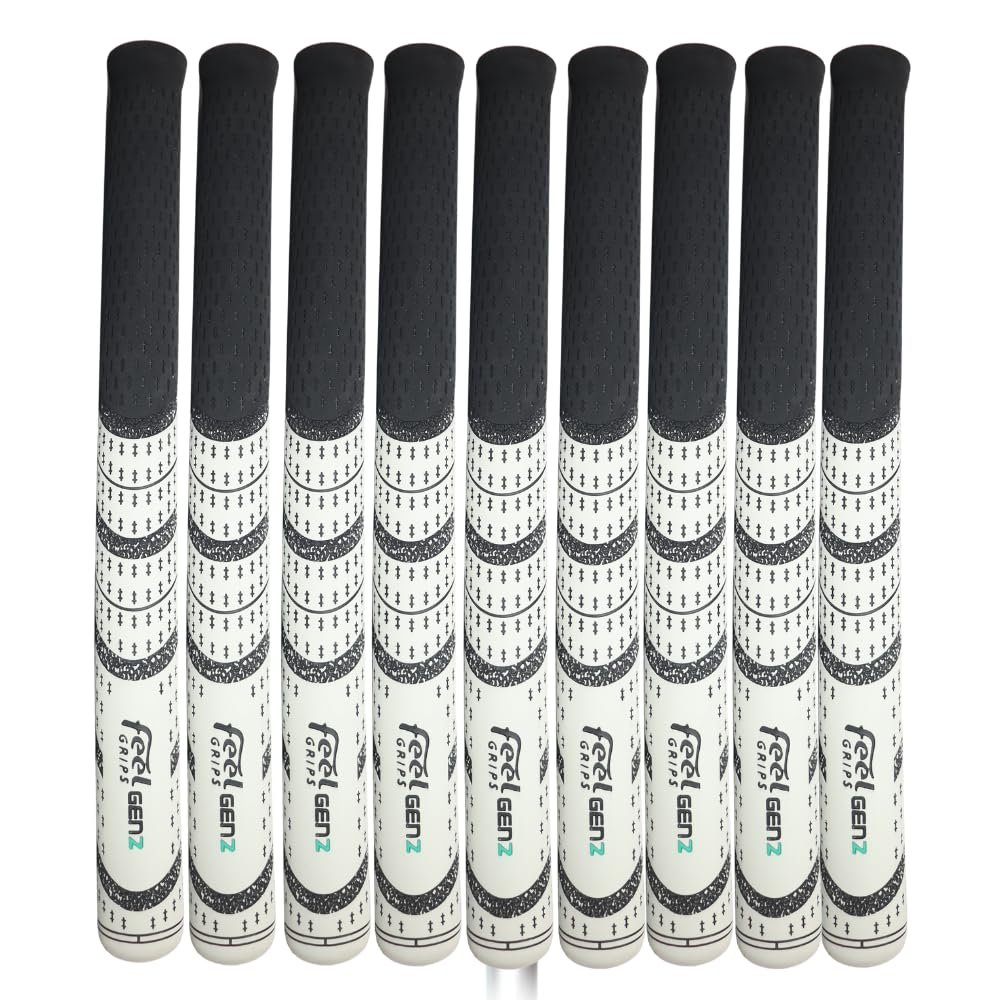 FEEL GRIPS REVERSE TAPER GOLF CLUB GRIPS - GEN2 DESIGNER SERIES WHITE SET OF 9 - HIT LONGER & STRAIGHTER