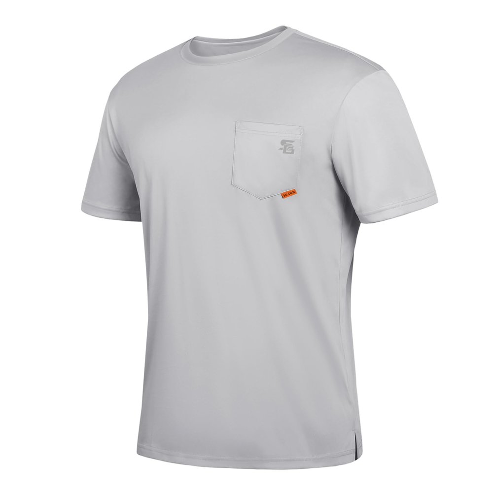 SG Edge Men's Rash Guard Shirts UPF 50+ Moisture Wicking Short Sleeve Chest Pocket Quick Dry Lightweight,Grey,L