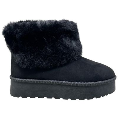 SOBEYO Women's Platform Booties Suede Fur Lining Pull On Cuff Ankle Boots Black Suede Size 10/41