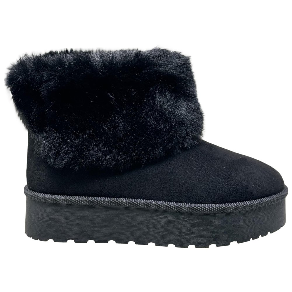 SOBEYO Women's Platform Booties Suede Fur Lining Pull On Cuff Ankle Boots Black Suede Size 10/41