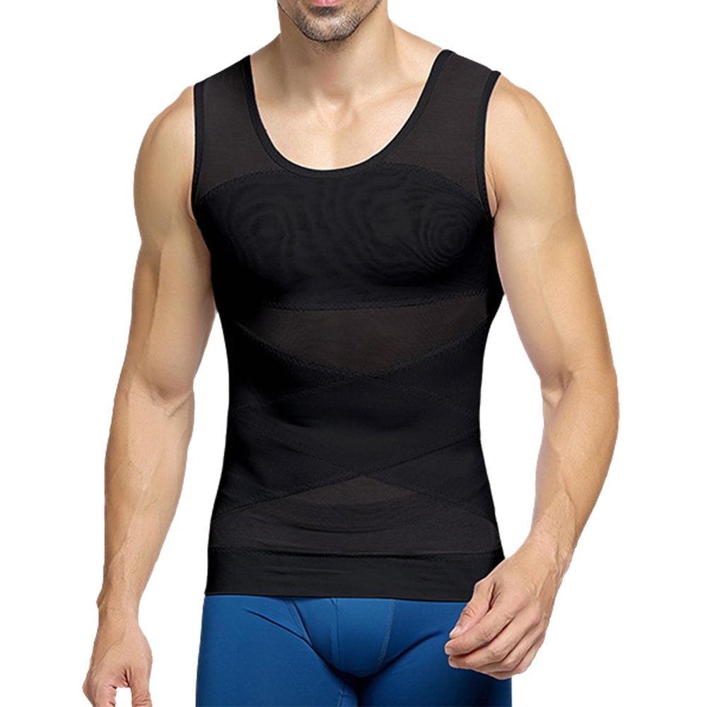 MUHRNULH Men's Compression Shapewear Vest Mens Abs Abdomen Slim Body Shapewear Workout Tank Top (Black,Large)