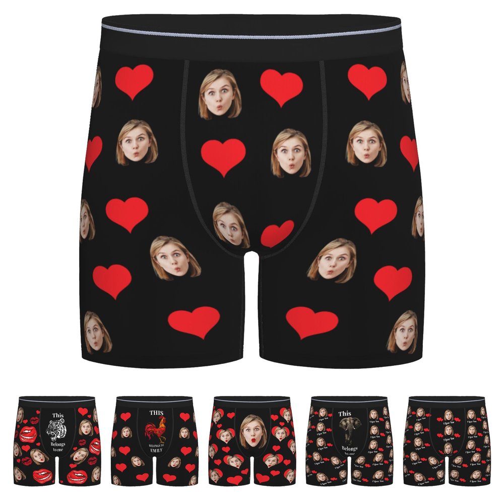 Custom Boxers with Funny Face Design - Men's Novelty Boxer Briefs for Valentine's Day, Birthday & Christmas Gifts - XL