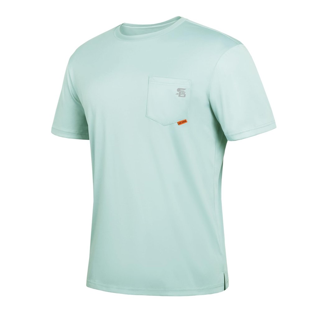 SG Edge Men's Rash Guard Shirts UPF 50+ Moisture Wicking Short Sleeve Chest Pocket Quick Dry Lightweight,Light Green,L