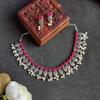 Efulgenz Indian Oxidized Jewelry Indian Jewelry Sets for Women Antique Boho Floral Drop Faux Pearl Pink Crystal Stone Necklace Sets with Drop Dangle Earrings Choker Necklace Earrings Set Bohemian Jewelry Set for Women view 2