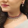 Efulgenz Indian Oxidized Jewelry Indian Jewelry Sets for Women Antique Boho Floral Drop Faux Pearl Pink Crystal Stone Necklace Sets with Drop Dangle Earrings Choker Necklace Earrings Set Bohemian Jewelry Set for Women view 3