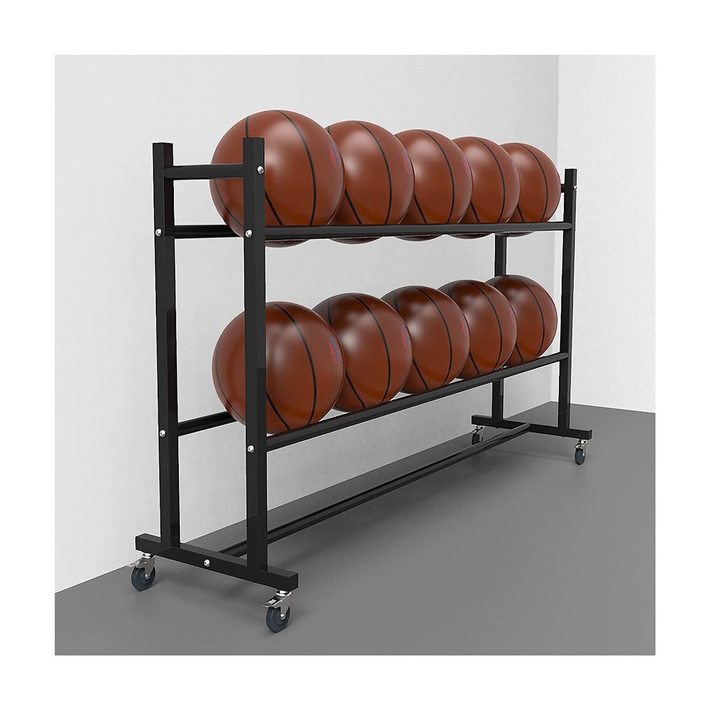 Scpantkend Home Gym Organizer Rack Basketball Rack, Ball Rack with Caster Wheels, 2 Tier Balls Organizer, Rolling Sport Ball Storage, Sports Ball Rack for Garage, Sport Equipment Organizer(Long 85cm)