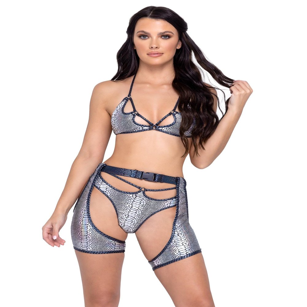 ROMA 6319 - Snake Skin Short Chaps, Large, Silver