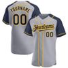 NineFit Basics Custom Gray Baseball Jersey, Stitched Printed Personalized Name Number, Navy Yellow Baseball Shirt Uniform Men Women Youth view 1