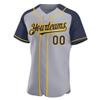 NineFit Basics Custom Gray Baseball Jersey, Stitched Printed Personalized Name Number, Navy Yellow Baseball Shirt Uniform Men Women Youth view 2