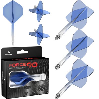 Mission Darts Force 90 | Integrated Precision Moulded Dart Flight and Shaft System, Pack of 3 Professional Highly Durable Combined Dart Flights and Stems | Standard No.2 (Blue Gradient, Tweenie)