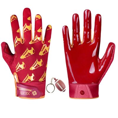 LYRX Professional Football Receiver Gloves with Optimal Silicone Palm Non-Slip Grip Control Ultra-Stick Sports Lightweight Glove and Precision Fit (F2 Spikes, Youth Large)