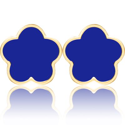 14K Gold Plated Stainless Steel Four Leaf Clover Stud Earrings for Women (Dark Blue-Gold Plated)