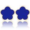 14K Gold Plated Stainless Steel Four Leaf Clover Stud Earrings for Women (Dark Blue-Gold Plated) view 1