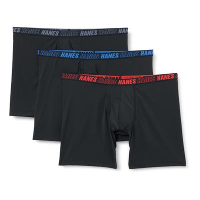 Hanes Men's Moves Performance Boxer Brief, Total Support Pouch, Regular/Trunk/Long Leg, 3-Pack, 8"