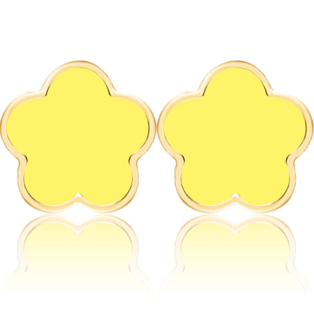 14K Gold Plated Stainless Steel Four Leaf Clover Stud Earrings for Women (Yellow-Gold Plated)