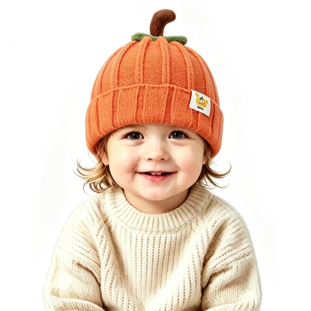 Glynisyz Halloween Pumpkin Knitted Beanie Hat for Kids Autumn Halloween