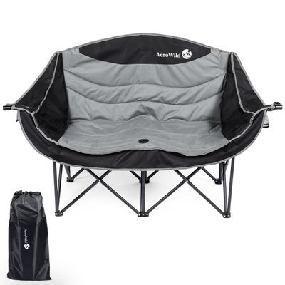 AeroWild Double Folding Chair  Portable Loveseat for 2 Adults with 600 lbs Support  Water & UV Resistant Folding Outdoor Chair for Beach, Picnic, Camping