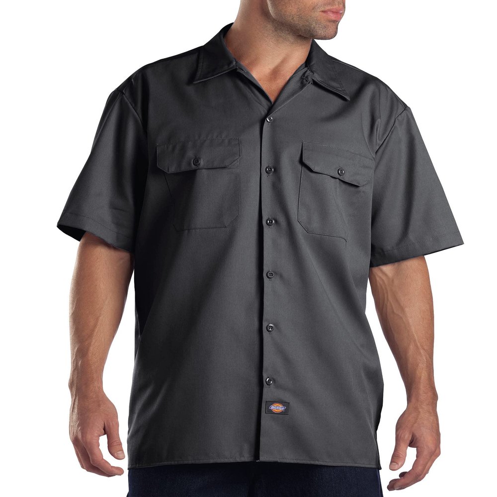 Dickies Flex Slim Fit Short Sleeve Work Shirt, Charcoal, M