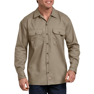 Dickies Flex Relaxed Fit Long Sleeve Work Shirt, Desert Sand, XL