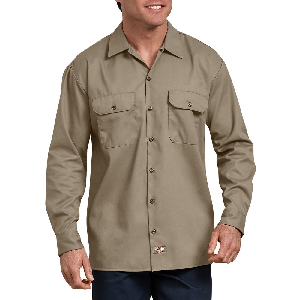Dickies Flex Relaxed Fit Long Sleeve Work Shirt, Desert Sand, XL