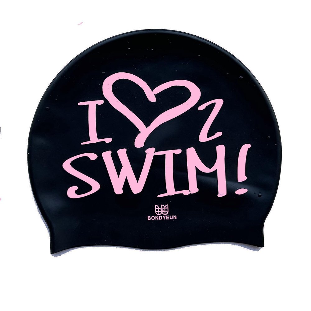 BONDYEUN BONDYUEN Swim Cap Fit Kids Boys Girls Men Women with Short or Medium Hair Fun Cute Design Patterns Silicone Swimming Caps, ILSwim Black